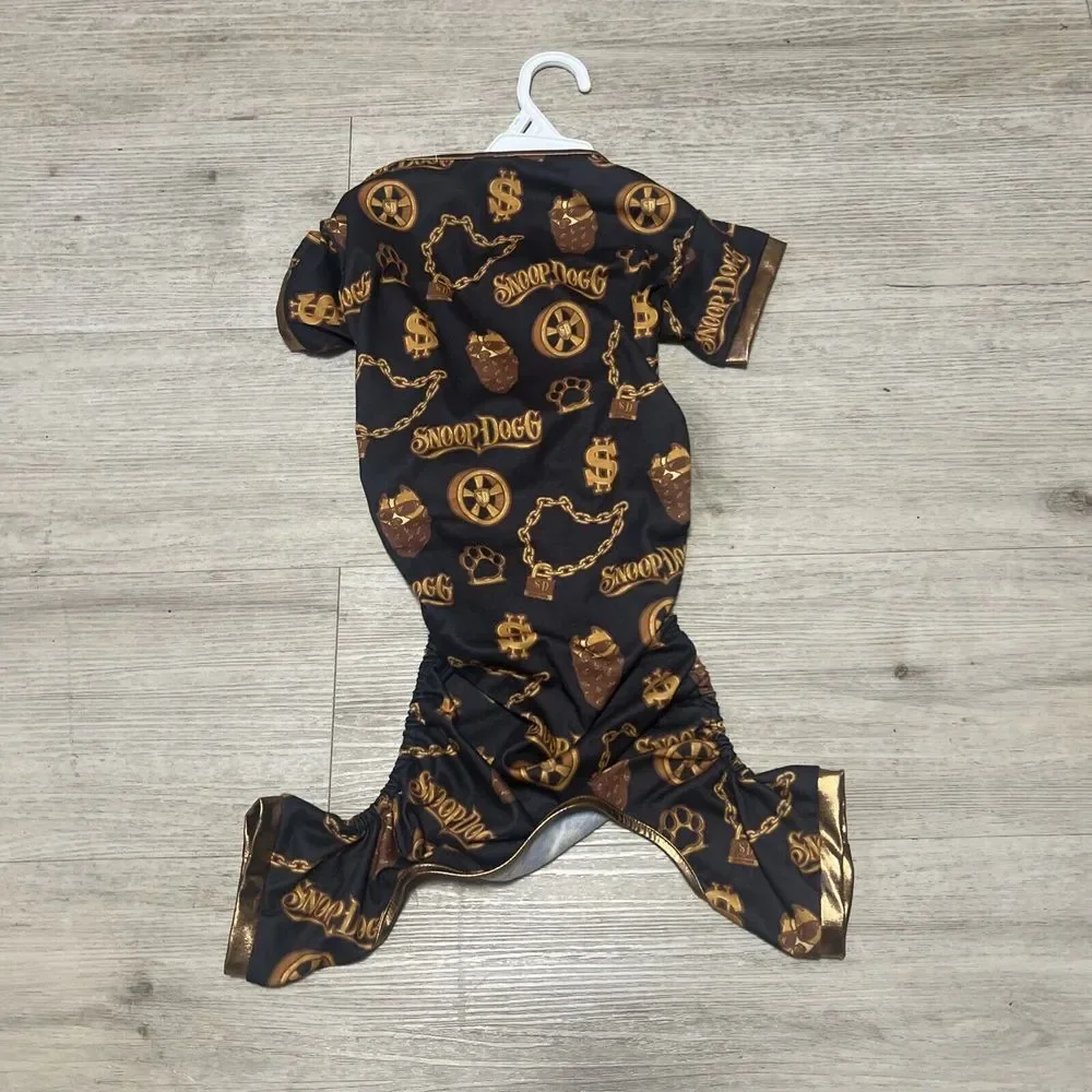 Snoop Doggie Doggs Dog Pet PJ Jammies Black Gold Off The Chain Sz XL Long‎ Beach